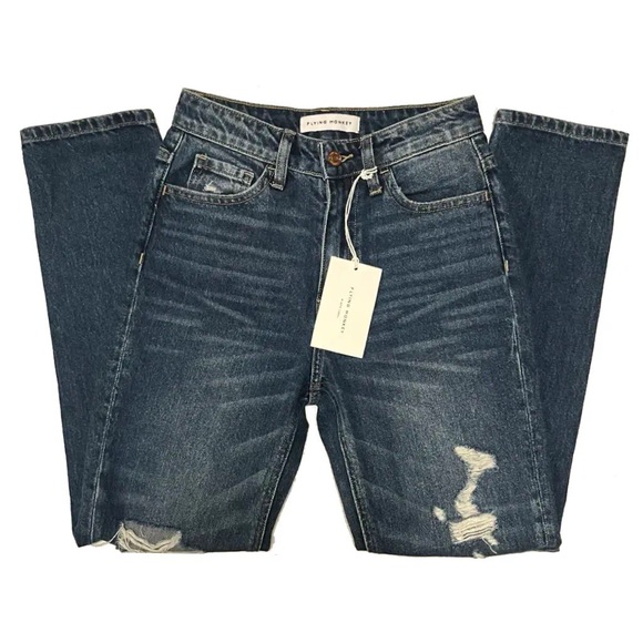 Flying Monkey Denim - Flying monkey NWT ripped jeans black label Trend denim high waist straight leg